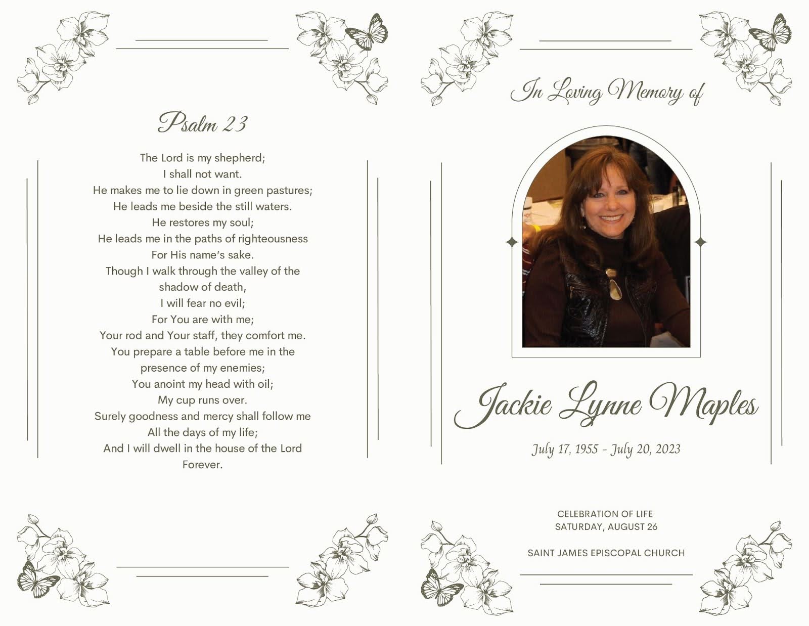 Funeral Program printed by Dave The Printer