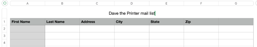 Data Prepped for Mail Merge